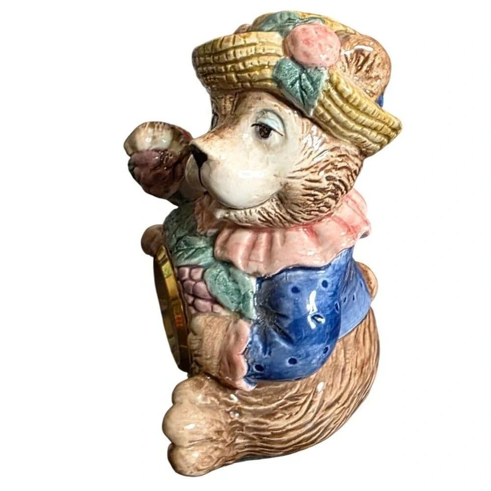 Fitz and Floyd Hat Party Clock Brown Ceramic Bear‎ Figurine 4